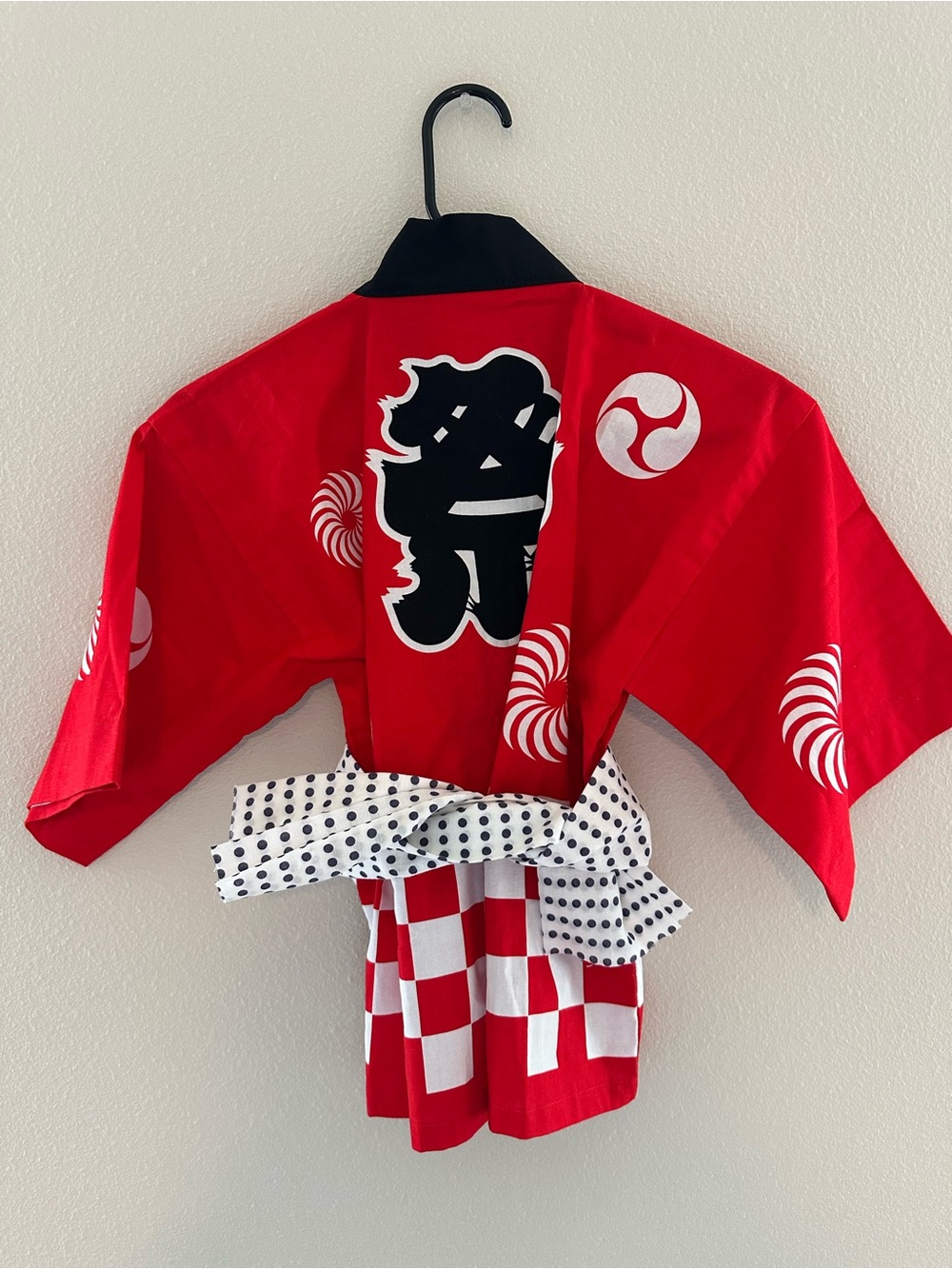 Red Kids' Festival Happi Coat with Black Contrast Collar